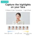 USAMS LED Video Foldable Bracket Phone Holder Clip For Youtube Vlog Live Bluetooth Wireless Selfie Stick
