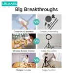 USAMS LED Video Foldable Bracket Phone Holder Clip For Youtube Vlog Live Bluetooth Wireless Selfie Stick 96550e57 bd3a 43a2 9203 eff00b5939f9