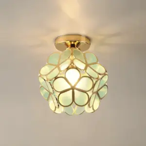 Retro Style Colored Glass Ceiling Lamp with Flower Pattern