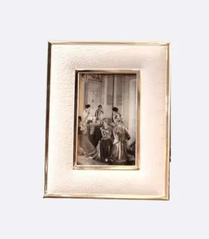 Photo Frame White Faux Crocodile Leather and Stainless Steel