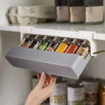 UxrcKitchen Spice Organizer Wall mounted Seasoning Bottle Storage Rack Self Adhesive Under Shelf Organization Accessories Tools
