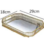 Vintage European Mirror Glass Metal Storage Tray Gold Rectangle round Fruit Plate Desktop Small Items Jewelry