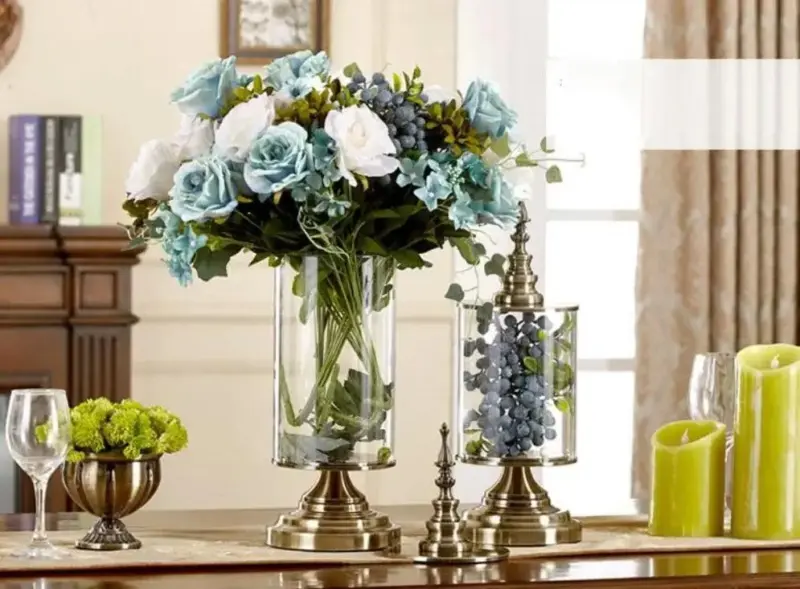 Vintage Glass Vase with Metal Base Decorfaure