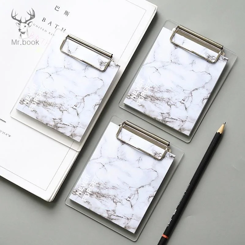 Vintage Marble Printing Pattern Memo Pad Sticky Notes Memo Portable Notepad With Acrylic Writing Board Clips