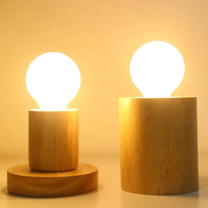 Vintage Table Lamp Base E27 Socket Wooden Beside Desk Lamp Holder EU Plug Retro Wood Decoration 10548d3a 365d 45fa a041 6b557cb47637