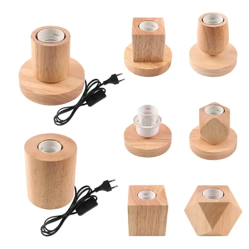 Vintage Table Lamp Base E27 Socket Wooden Beside Desk Lamp Holder EU Plug Retro Wood Decoration eb4ab20f 937e 44d3 ae0b bcc22e9f1758