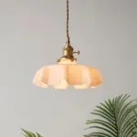 VintageFrenchFrillyOpaqueGlassPendantLightwithruffleddrapedshape