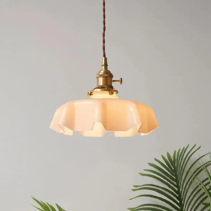 VintageFrenchFrillyOpaqueGlassPendantLightwithruffleddrapedshape