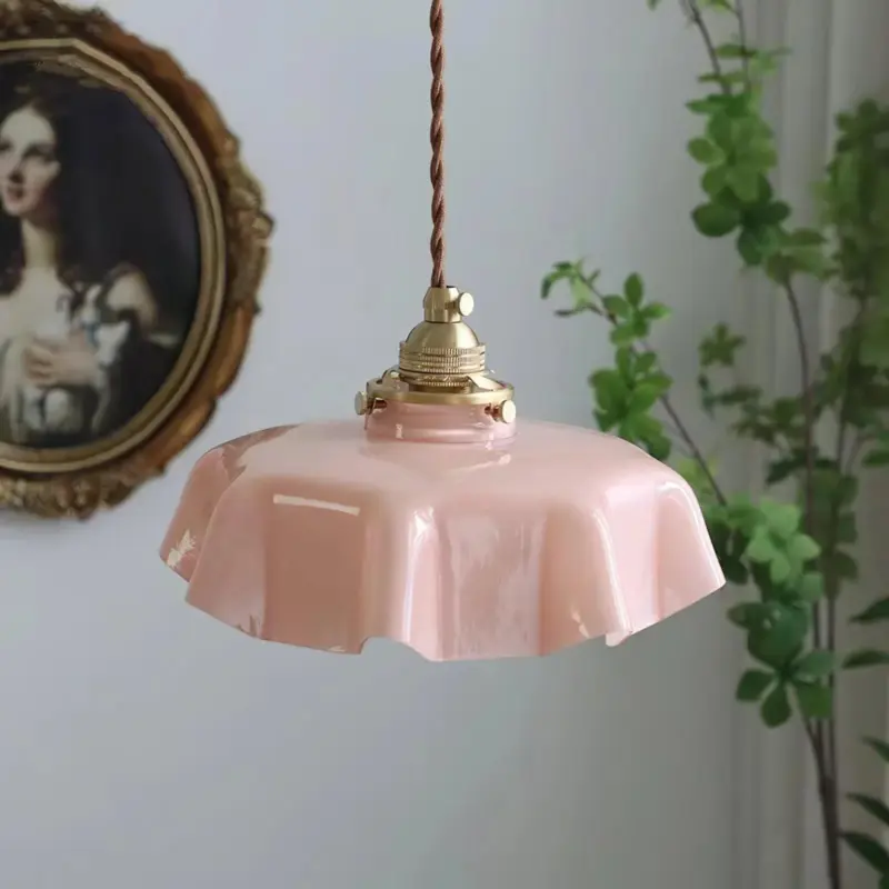 VintageFrenchFrillyOpaqueGlassPendantLightwithruffleddrapedshape Homdiy
