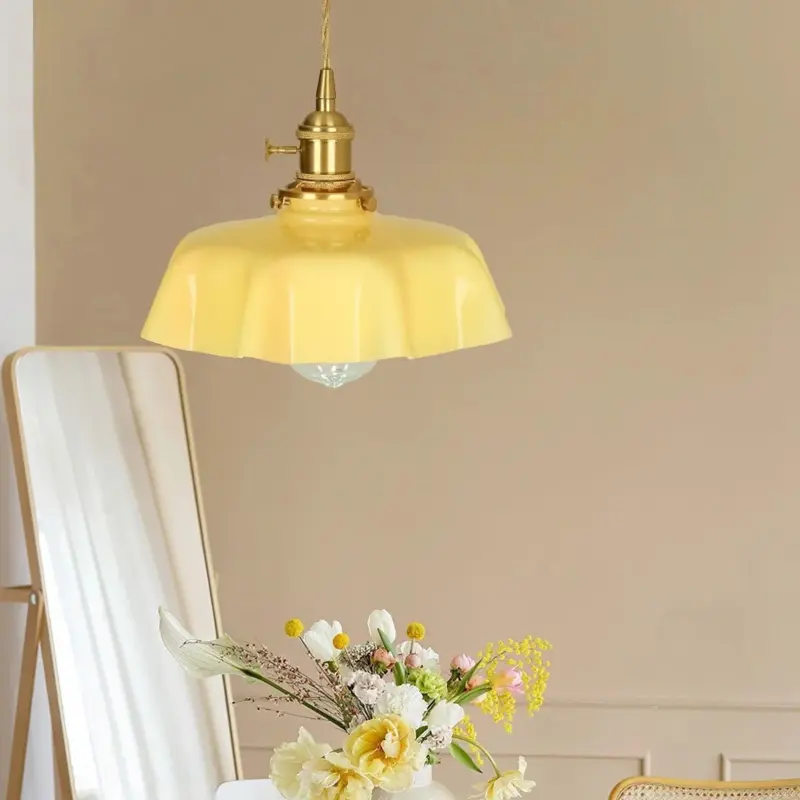 VintageFrenchFrillyOpaqueGlassPendantLightwithruffleddrapedshape Homdiy