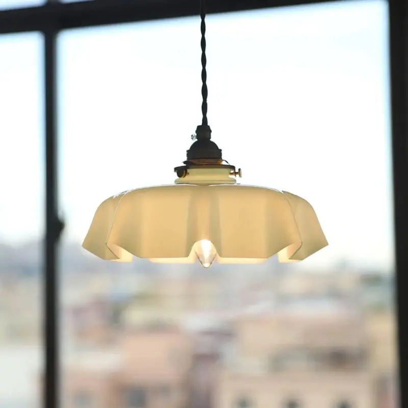 VintageFrenchFrillyOpaqueGlassPendantLightwithruffleddrapedshape Homdiy