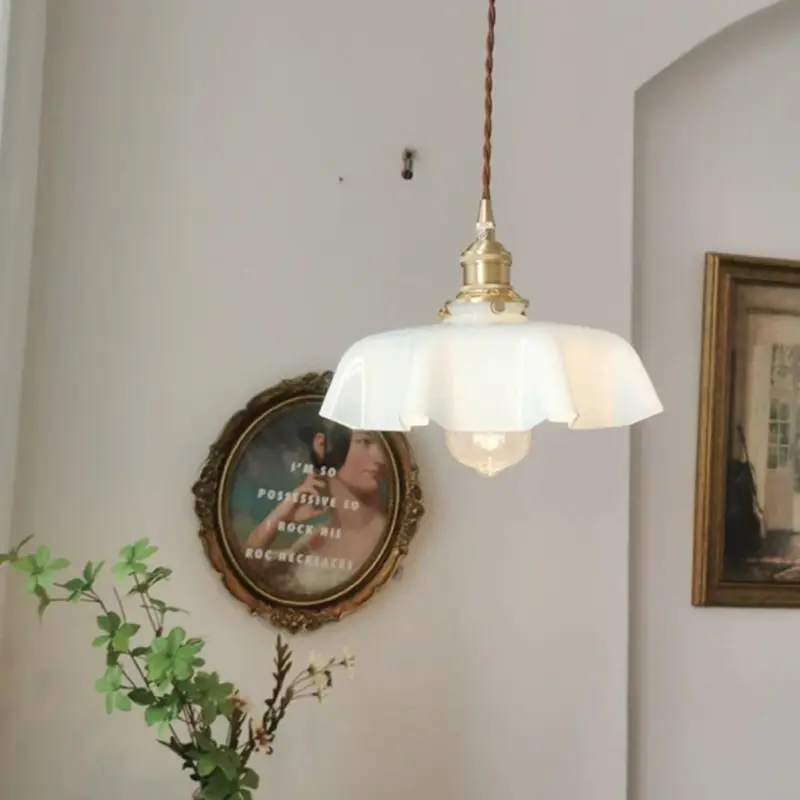 VintageFrenchFrillyOpaqueGlassPendantLightwithruffleddrapedshape Homdiy