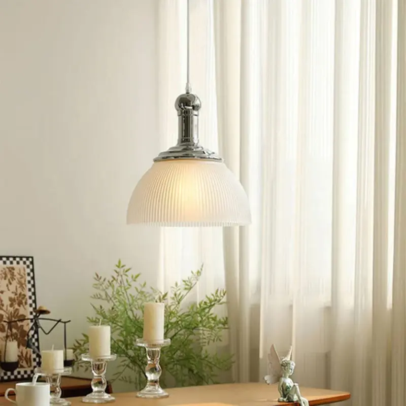 VintageGlassRibbedChromePendantLight