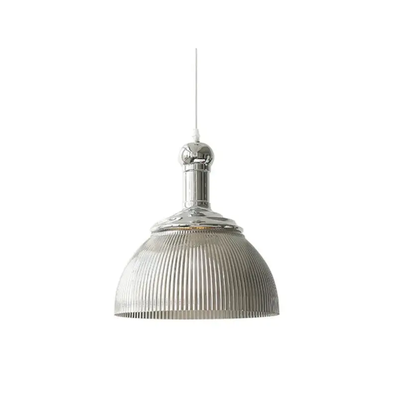 VintageGlassRibbedChromePendantLight