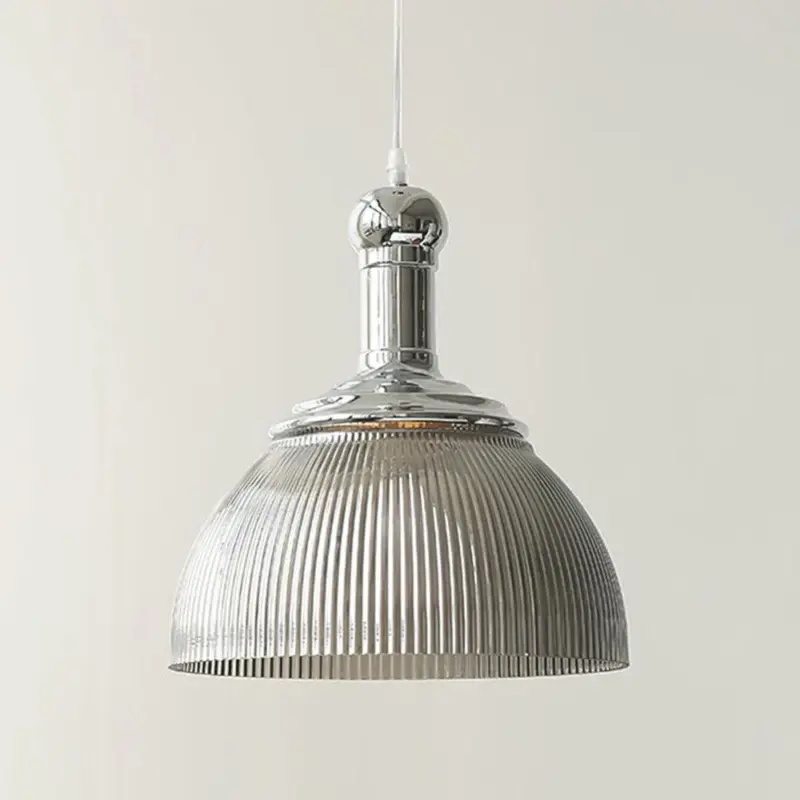 VintageGlassRibbedChromePendantLight