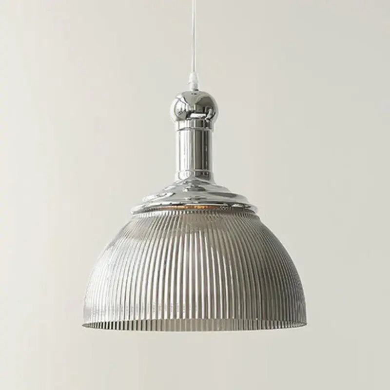 VintageGlassRibbedChromePendantLight