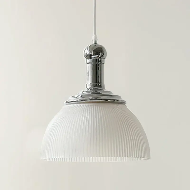 VintageGlassRibbedChromePendantLight