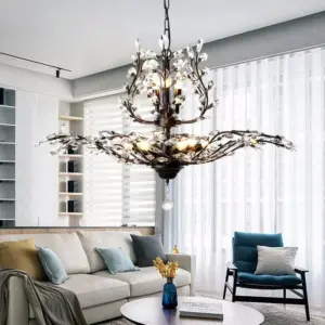 Vintage Gold Black Candle Crystal Chandelier Led Pendant Lighting Room Decor