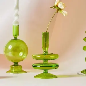 Vintage Green Glass Candle Holders - ISTANBULLU LTD