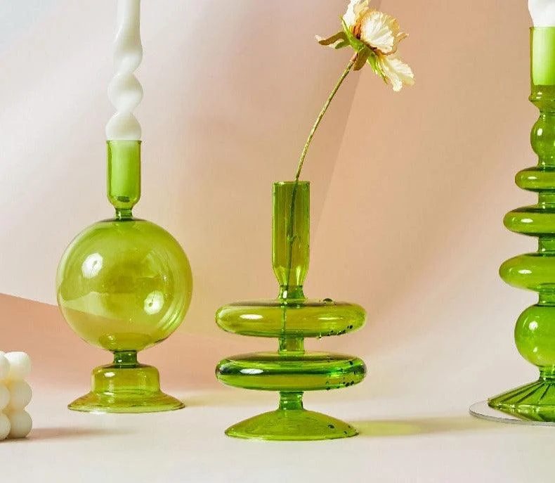 Vintage Green Glass Candle Holders - ISTANBULLU LTD