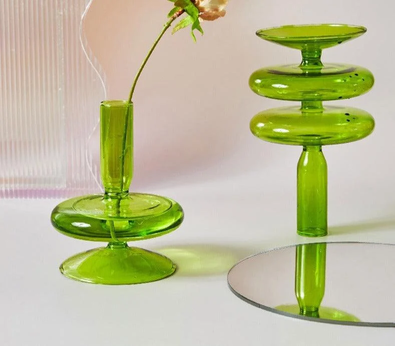 Vintage Green Glass Candle Holders - ISTANBULLU LTD