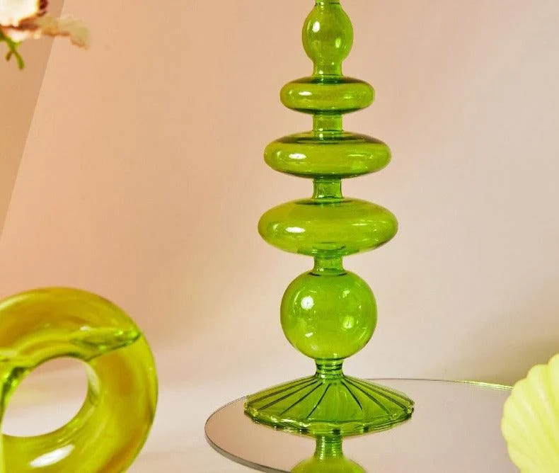 Vintage Green Glass Candle Holders - ISTANBULLU LTD