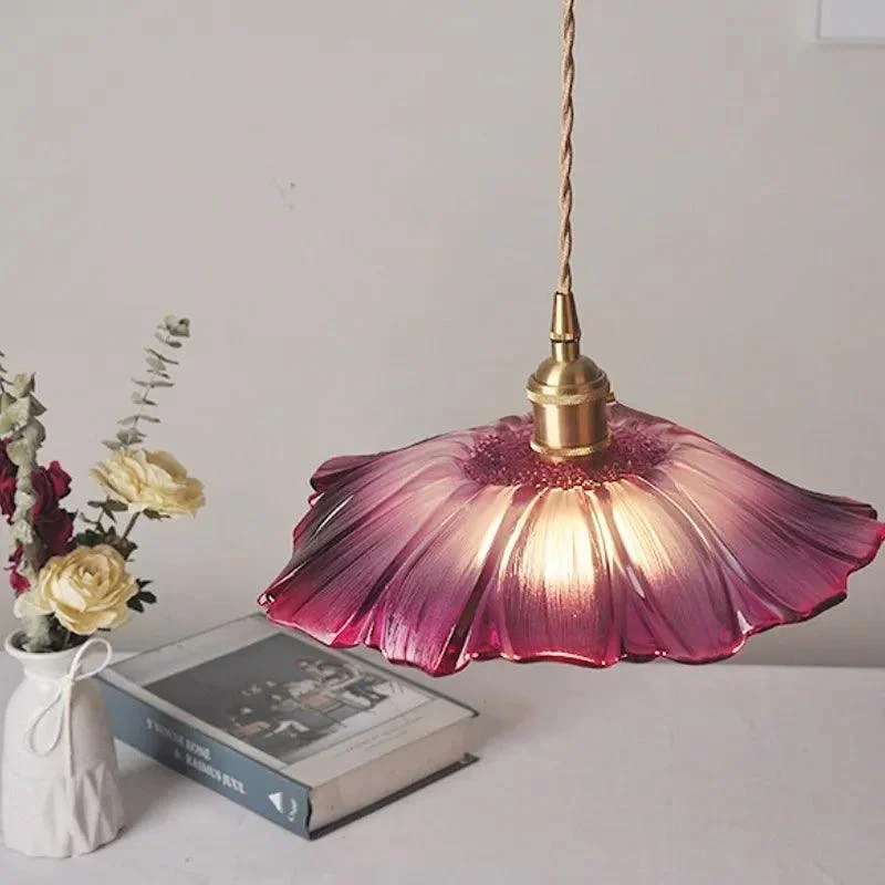 Vintage Industrial Glass Hibiscus Flower Pendant Light - ISTANBULLU LTD