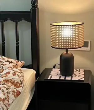 Vintage Retro Japanese Hand Weaving Table Lamp Lighting for Bedside