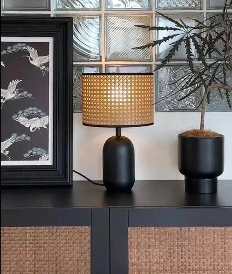 Vintage Retro Japanese Hand Weaving Table Lamp Lighting for Bedside - Homeko