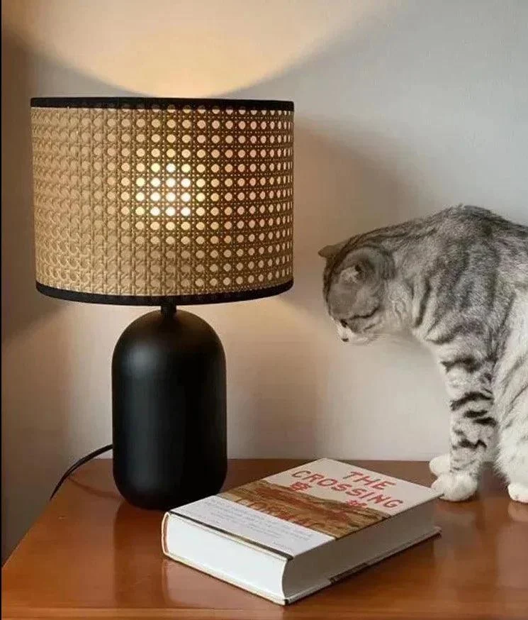 Vintage Retro Japanese Hand Weaving Table Lamp Lighting for Bedside - Homeko