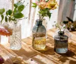 VintageRibbedSmokedGlassVase