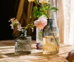 VintageRibbedSmokedGlassVase