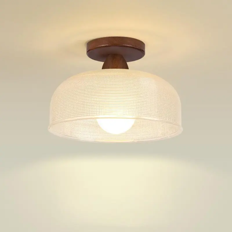 VintageSolidWoodGlassCeilingLamp
