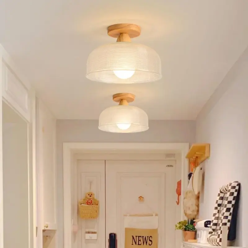 VintageSolidWoodGlassCeilingLamp