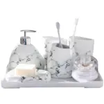 Wedding Gift Nordic Marble Texture Ceramic Bathroom Accessories 7pcs Set Soap Dispenser Toothbrush Holder Melamine Tray f25856c4 2bea 4c1c afbd db46272abd32