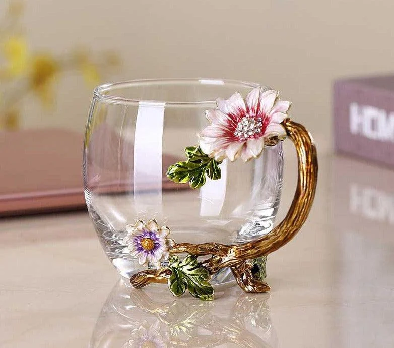 Western Enamel Glass Flower Mug - ISTANBULLU LTD