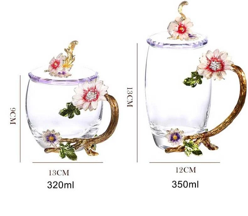 Western Enamel Glass Flower Mug - ISTANBULLU LTD