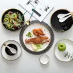 White And Black Round Gold Stroke Ceramic Dinner Plate Set Porcelain Steak Tableware Rice Soup Bowl a1404c82 d783 472e bae6 6a4e5090272b