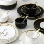 White And Black Round Gold Stroke Ceramic Dinner Plate Set Porcelain Steak Tableware Rice Soup Bowl a73670bb 93a2 40cf b434 8be9c0f52f0c