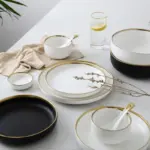 White And Black Round Gold Stroke Ceramic Dinner Plate Set Porcelain Steak Tableware Rice Soup Bowl ed8656ce 4140 4a2d 86d6 1bb3037730a3