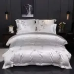 White Silver Silk Cotton Luxury Butterfly Bedding set 4Pcs Queen King size Bed set Embroidery Duvet