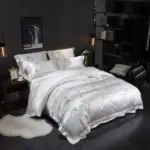 White Silver Silk Cotton Luxury Butterfly Bedding set 4Pcs Queen King size Bed set Embroidery Duvet 8808f367 e6eb 407a 95ea 5967188a8391