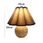 WhiteBrownWoodenLampFabricLightingBedsideNightstand Homeko4