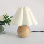 WhiteBrownWoodenLampFabricLightingBedsideNightstand Homeko7