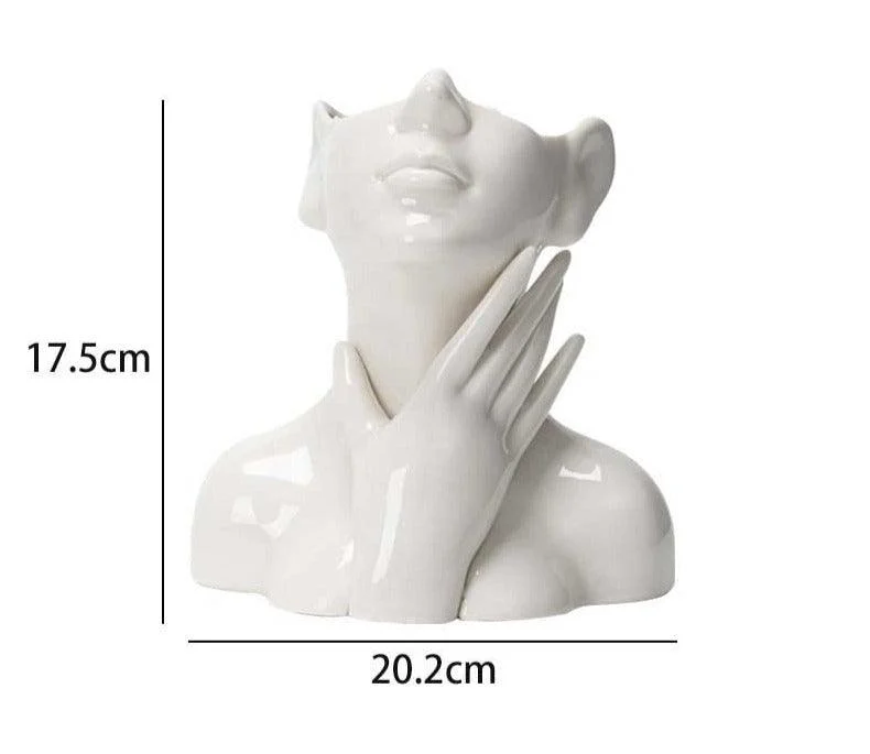 White Ceramic Hands on Face Vase For Pampas - ISTANBULLU LTD