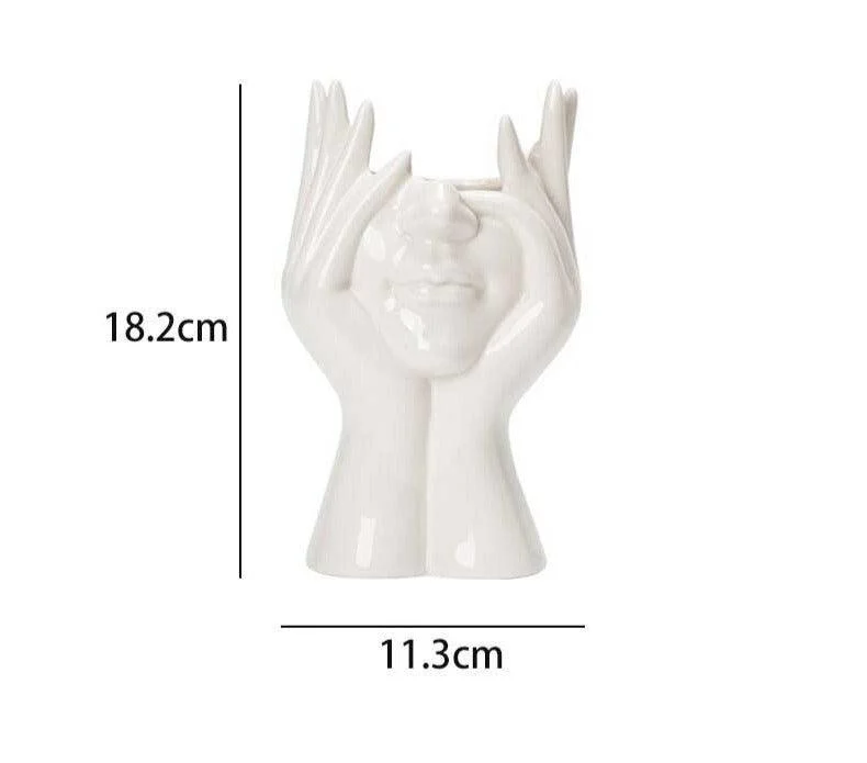 White Ceramic Hands on Face Vase For Pampas - ISTANBULLU LTD