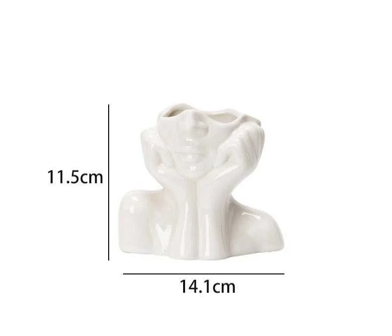 White Ceramic Hands on Face Vase For Pampas - ISTANBULLU LTD