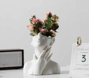 White Ceramic Hands on Face Vase For Pampas