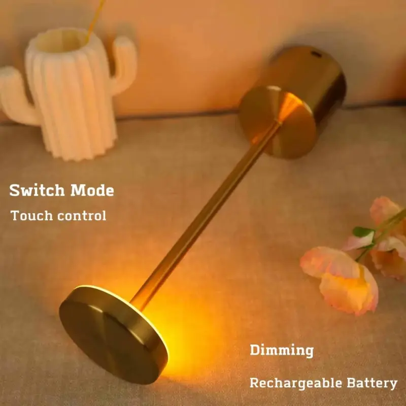 WhiteGoldLEDRechargeableTableLampLightingBedsideOutdoor Homeko3