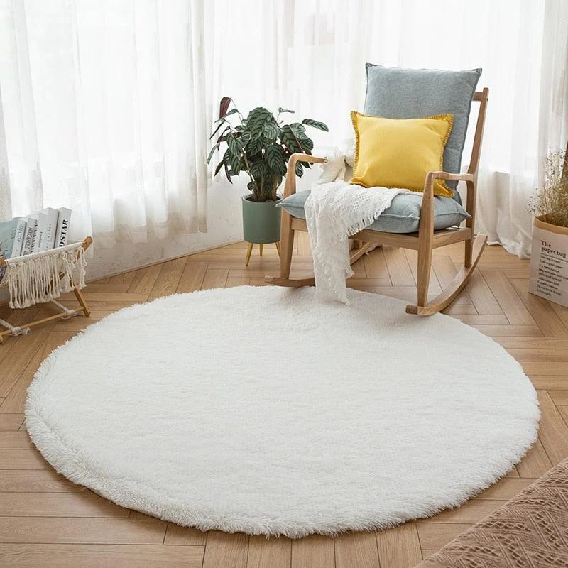 White Rainbow Round Carpet for Kids Rugs Soft Decor Living Room - Homeko
